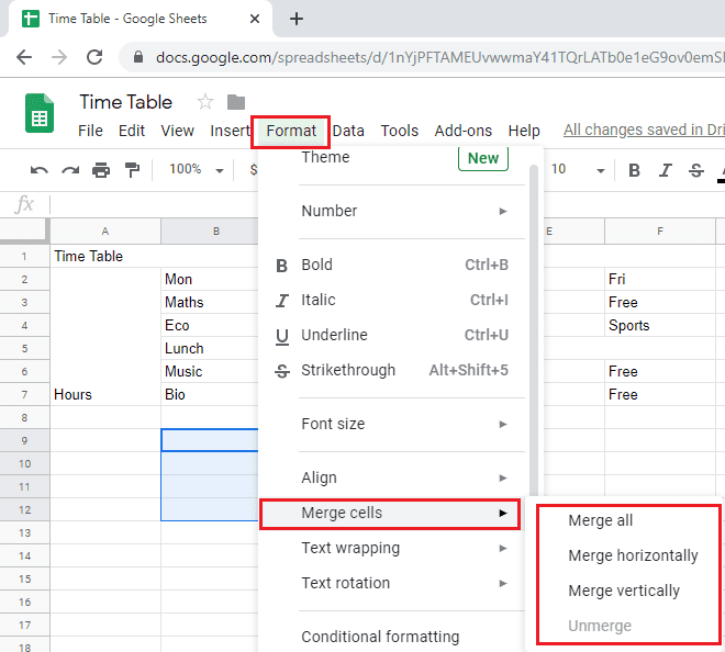 كيفية دمج الخلايا في "جداول بيانات Google" مع كيفية إنشاء جدول في Wordpress - Google Office Suite احتراف الووردبريس