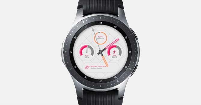 Screenshot of the Galaxy Watch with Puji app customized watch face on the screen