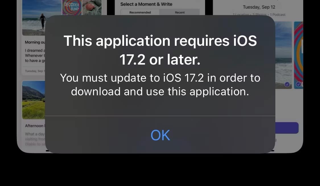iOS | iPhone القديم 4 | warning that appears when downloading journal app